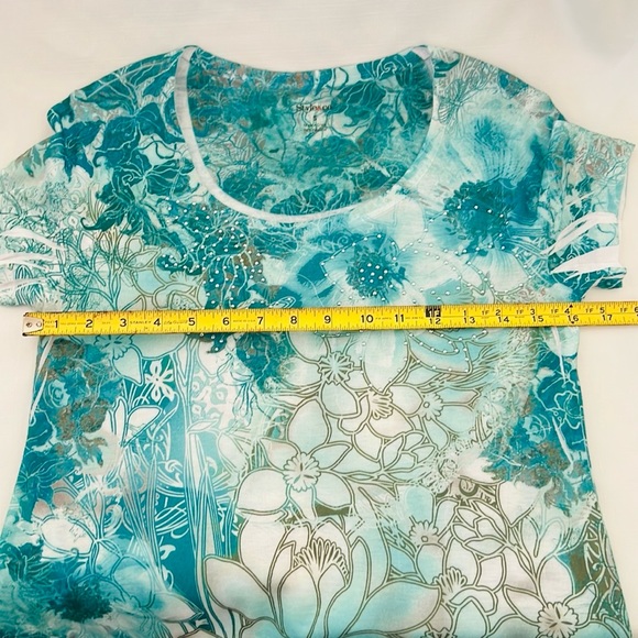 Style & Co / Teal & White~Floral Design Top With Embellishment - Picture 5 of 9